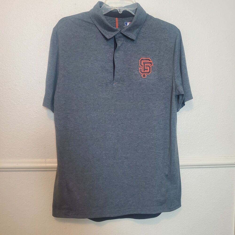 San Francisco Giants MLB Polo Shirt Mens Medium Gray Performance Snap Neck